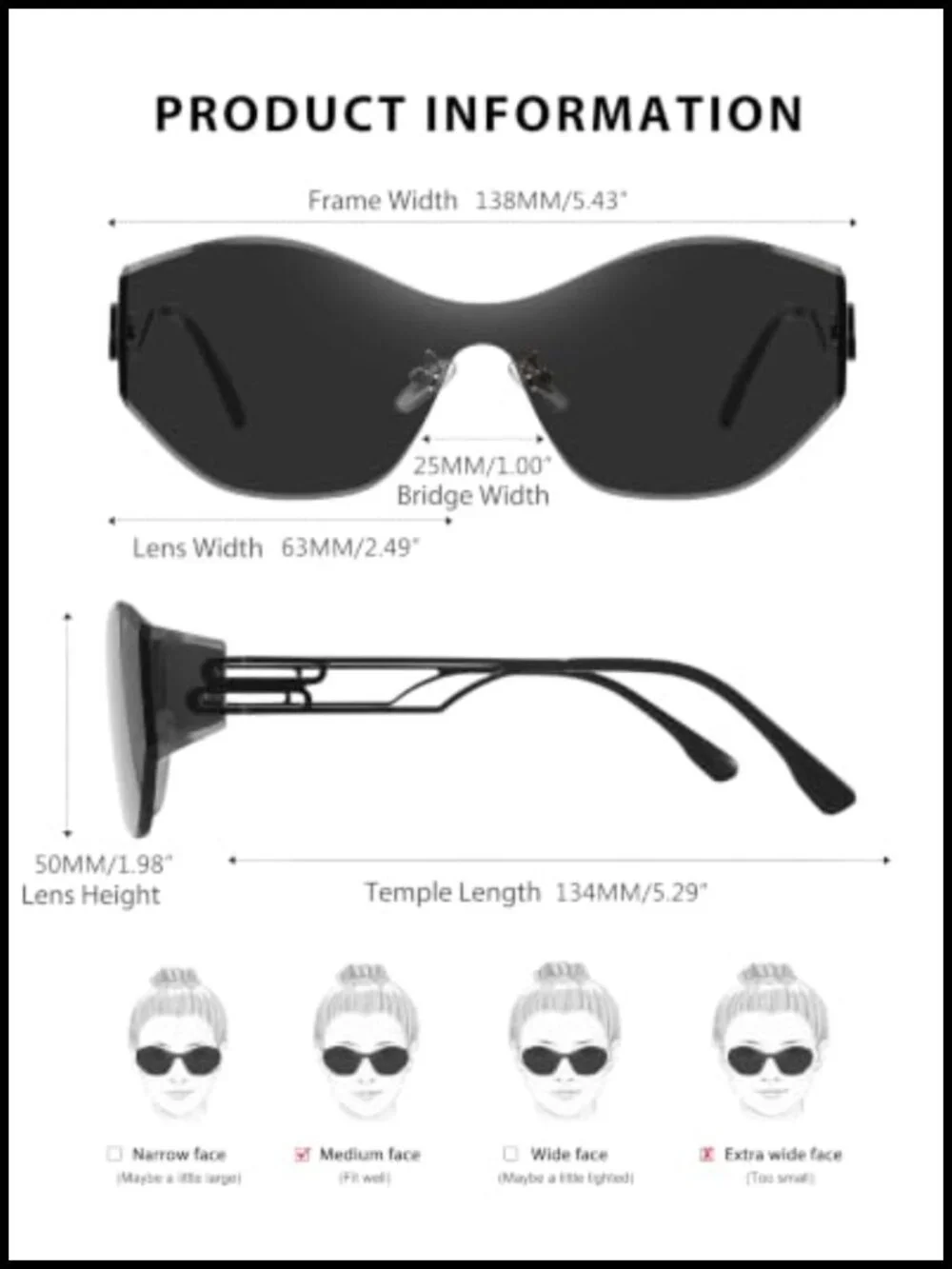 Y2K Rimless Shield Sunglasses Womens Wrap Around Futuristic Cyberpunk Streetwear